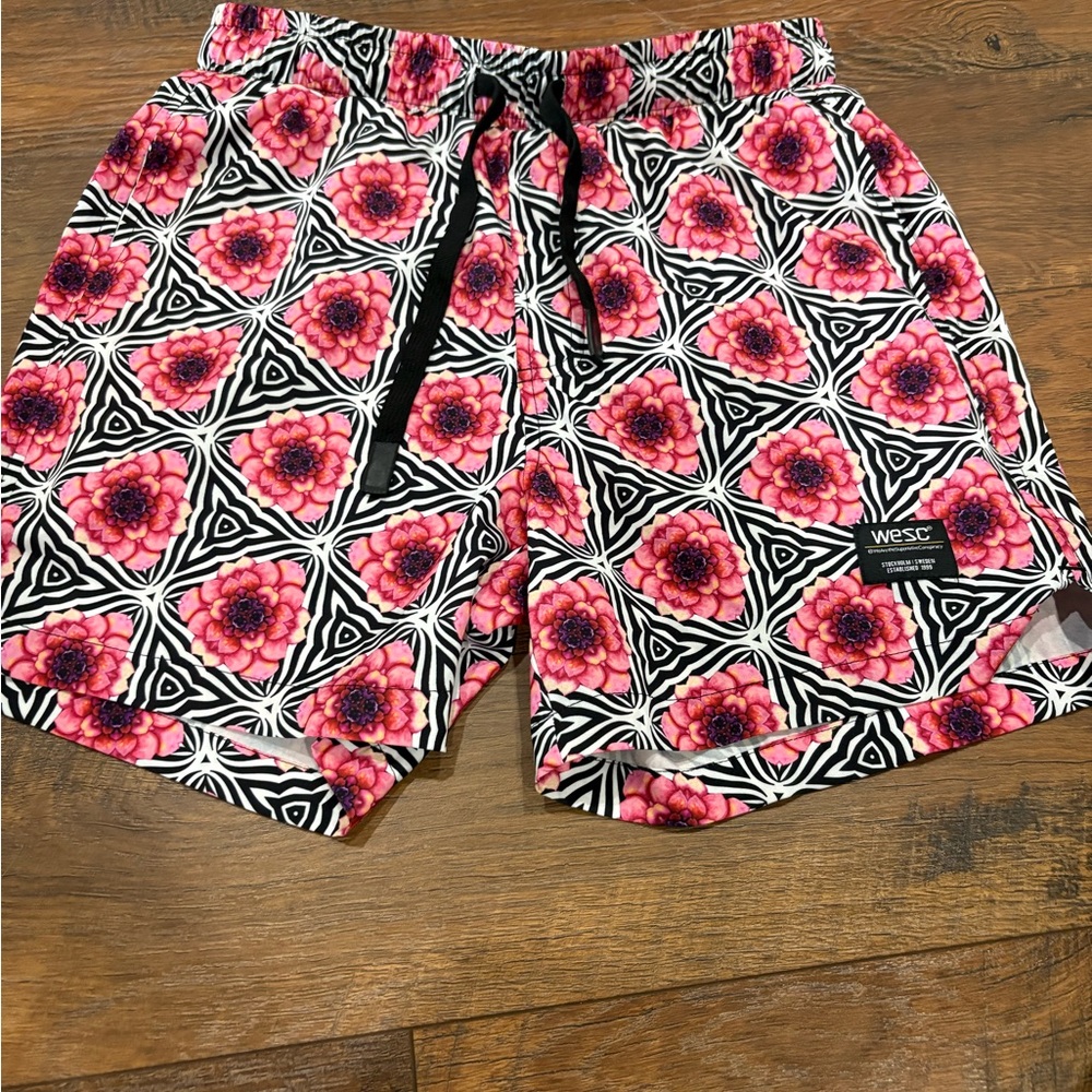 WESC Pink and Black Patterned Shorts small
